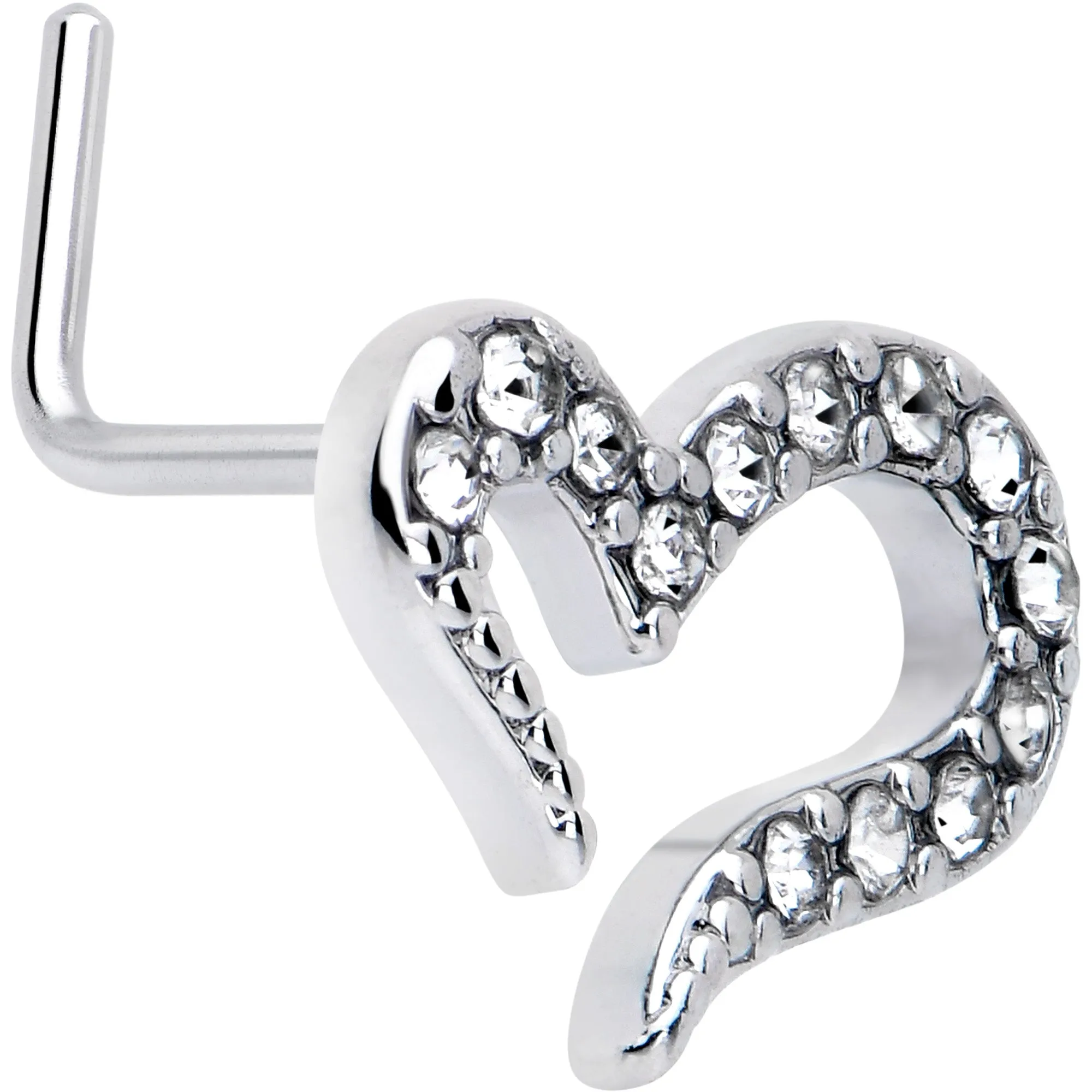 20 Gauge 7mm Clear Gem Stylized Heart L Shape Nose Ring