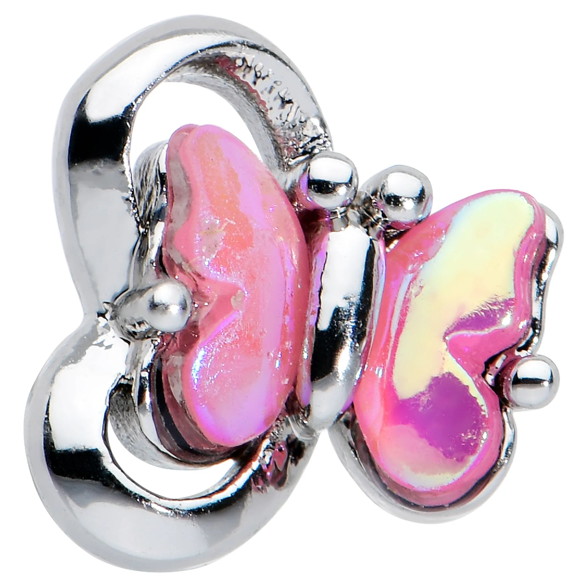 20 Gauge 7mm Heart Pink Butterfly L Shape Nose Ring