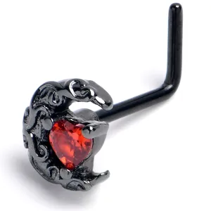 20 Gauge 7mm Red Gem Black Scroll Moon Heart L Shape Nose Ring