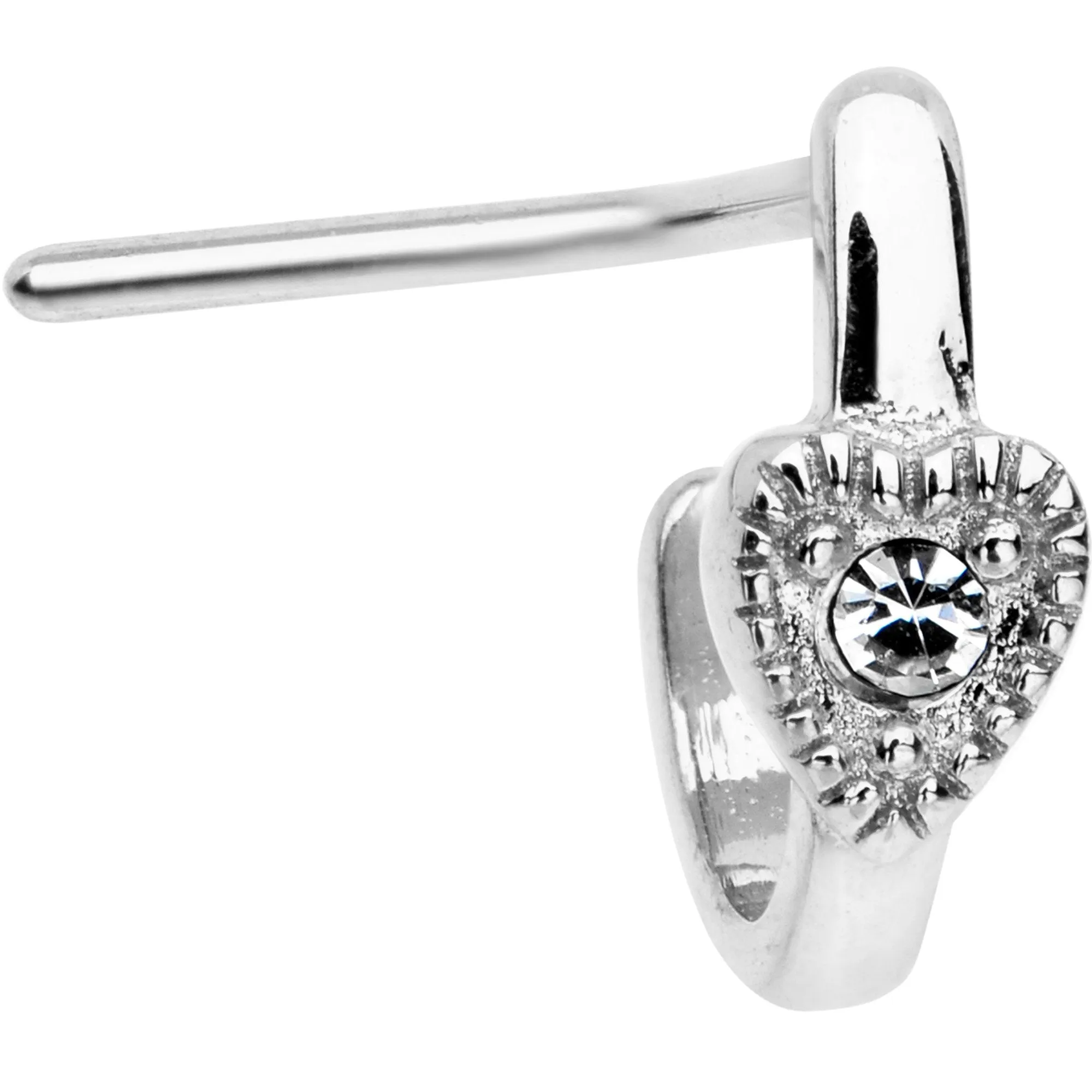 20 Gauge Clear Gem Steel Heart Faux Hoop L Shaped Nose Ring