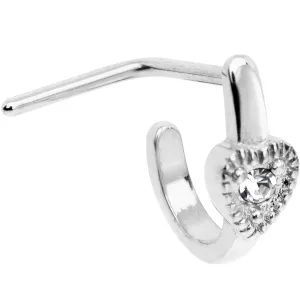 20 Gauge Clear Gem Steel Heart Faux Hoop L Shaped Nose Ring