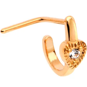 20 Gauge Gem Rose Gold Tone Heart Faux Hoop L Shaped Nose Ring