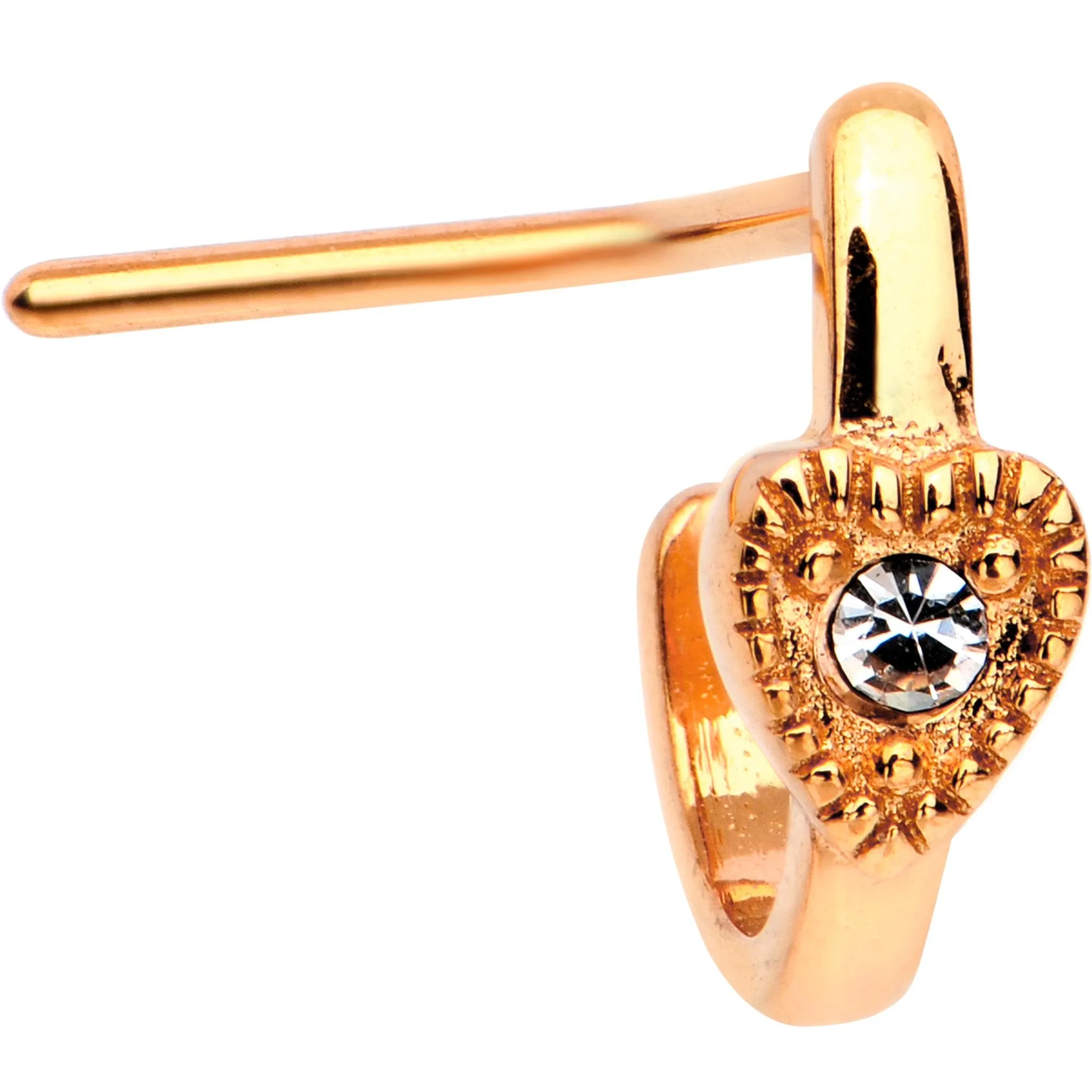20 Gauge Gem Rose Gold Tone Heart Faux Hoop L Shaped Nose Ring