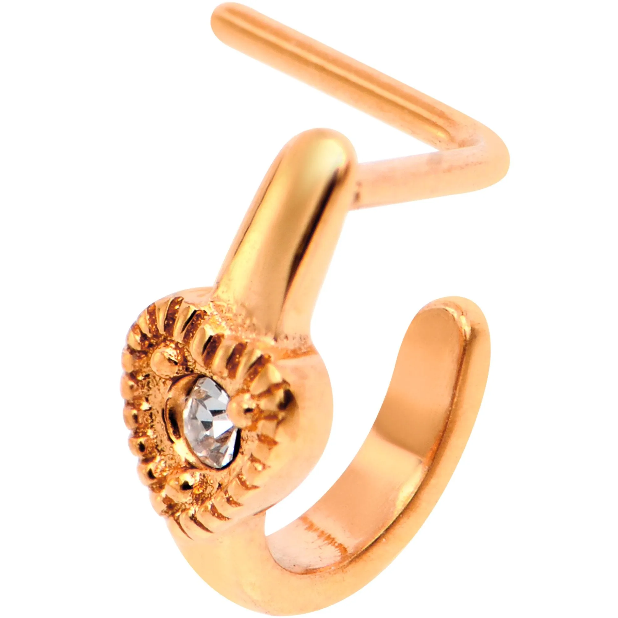 20 Gauge Gem Rose Gold Tone Heart Faux Hoop L Shaped Nose Ring