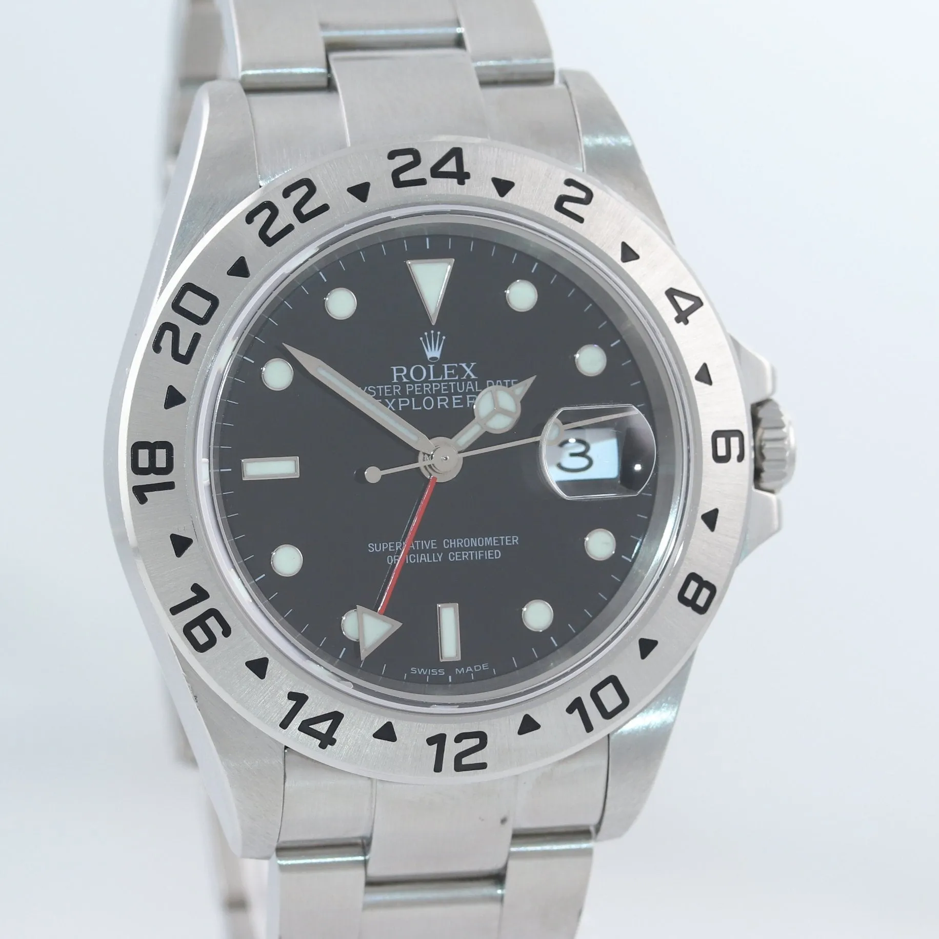 2004 NO HOLES Rolex Explorer II 16570 Stainless Steel Black Date GMT 40mm Watch