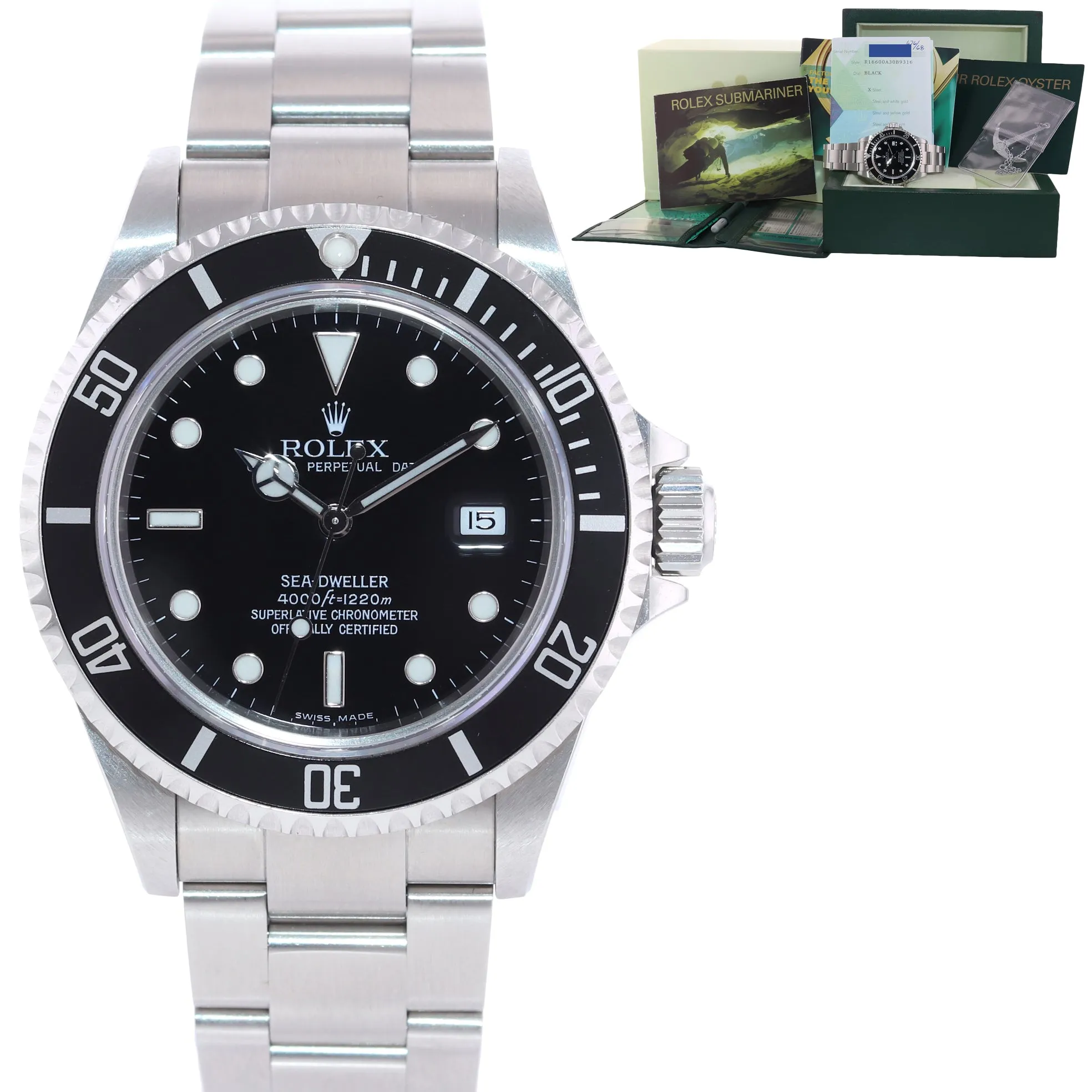 2005 PAPERS UNPOLISHED Rolex Sea-Dweller Steel 16600 Black Date 40mm Watch Box