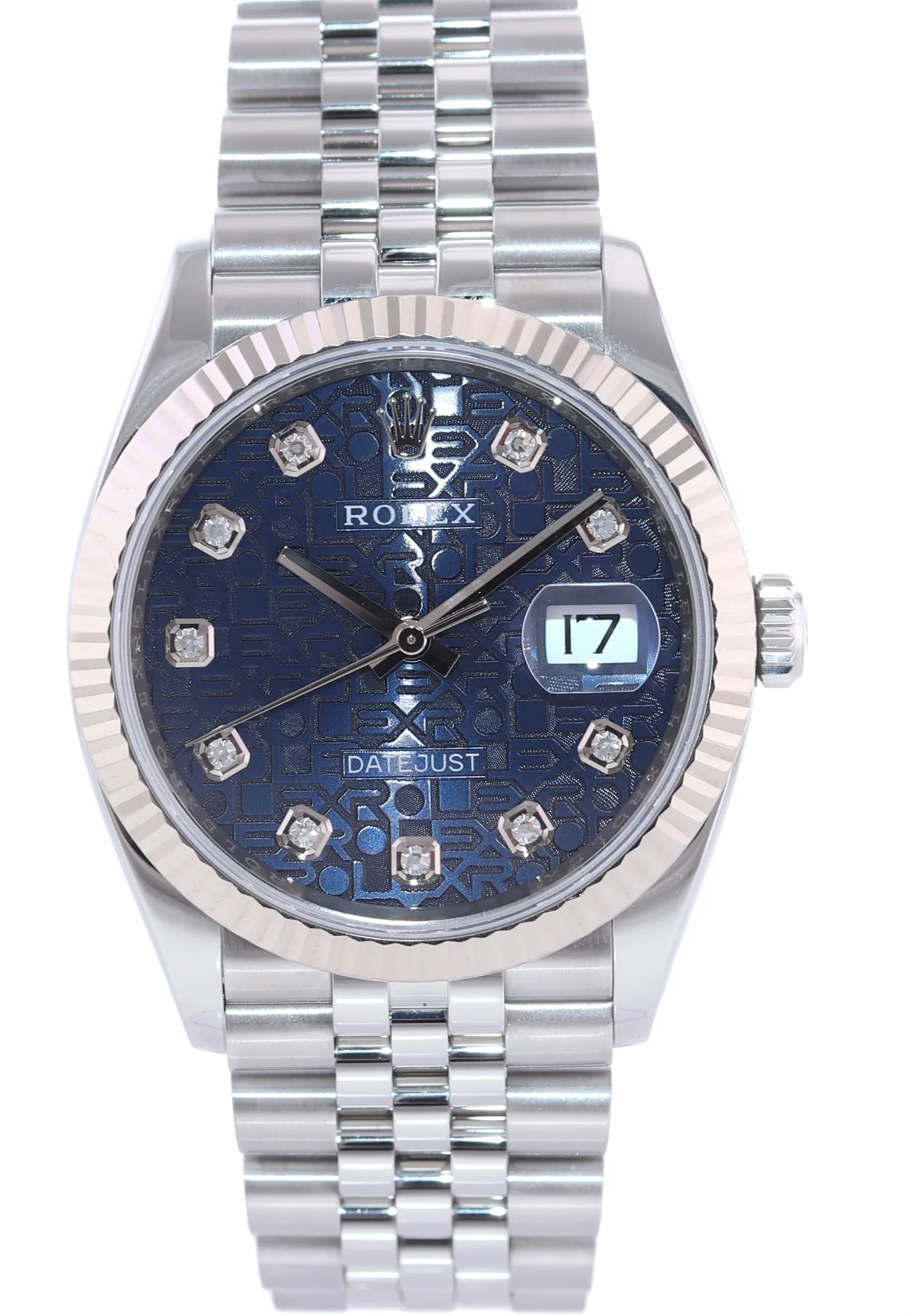2019 PAPERS Rolex DateJust Blue Jubilee Diamond 126234 Steel White Gold Watch
