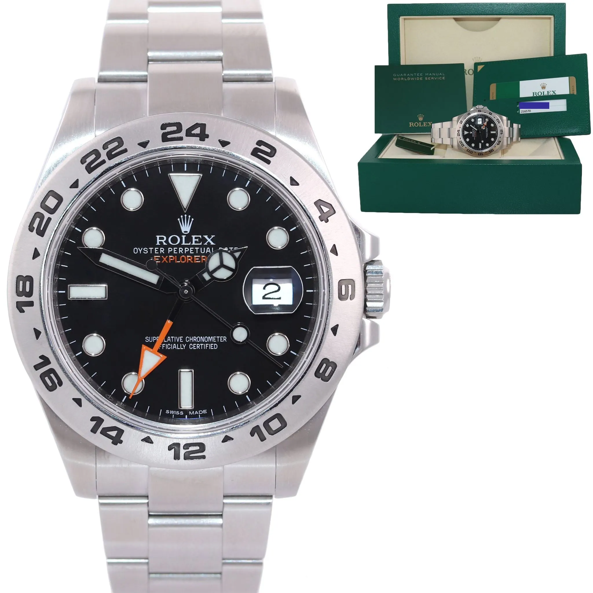 2019 PAPERS Rolex Explorer II 42mm 216570 Black Dial Steel GMT Date Watch Box