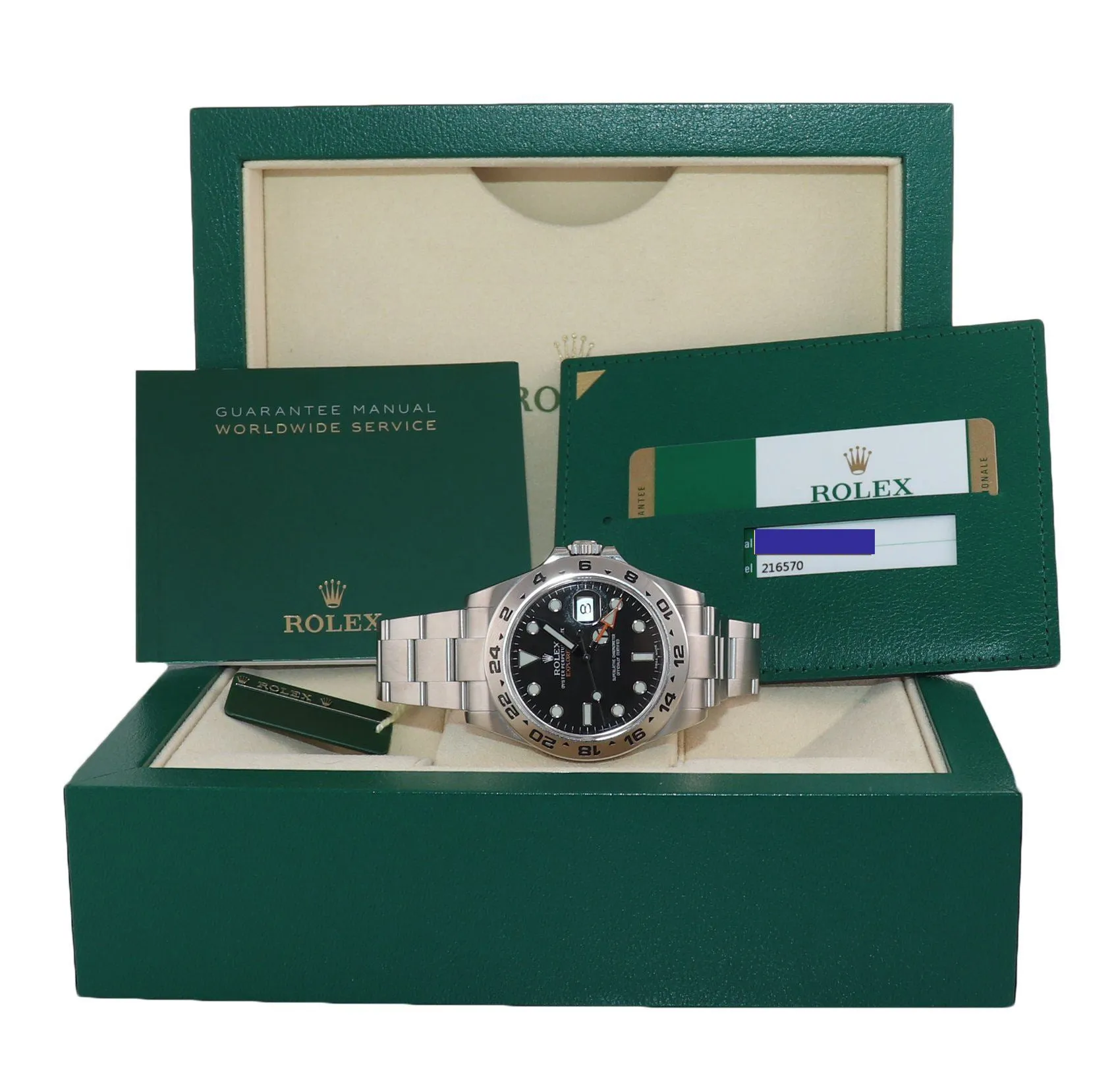 2019 PAPERS Rolex Explorer II 42mm 216570 Black Dial Steel GMT Date Watch Box