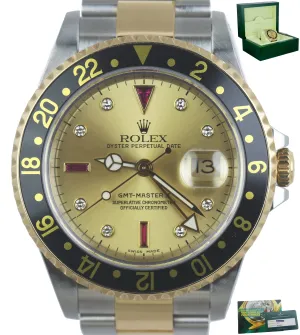 2019 ROLEX SERVICE GMT-Master II Champagne Serti Diamond Ruby 16713 Two-Tone RSC