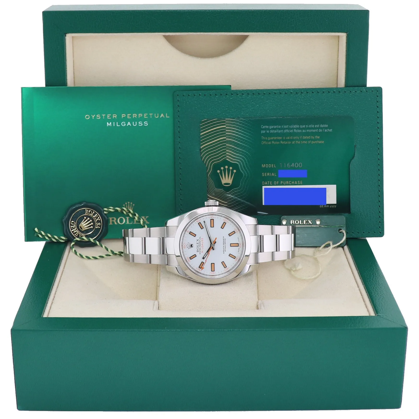 2020 NEW PAPERS Rolex Milgauss 116400 Orange White Steel Anti-Magnetic Watch Box