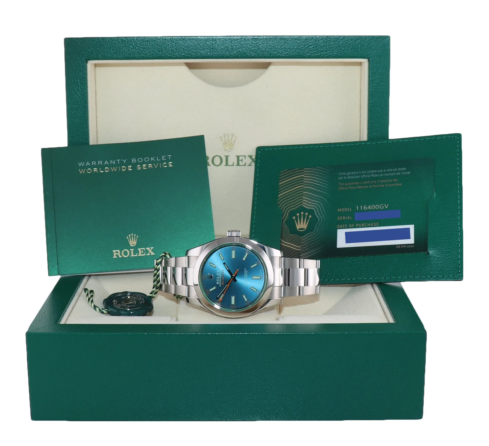 2020 NEW PAPERS Rolex Milgauss Blue Anniversary Green 116400GV Steel Watch Box
