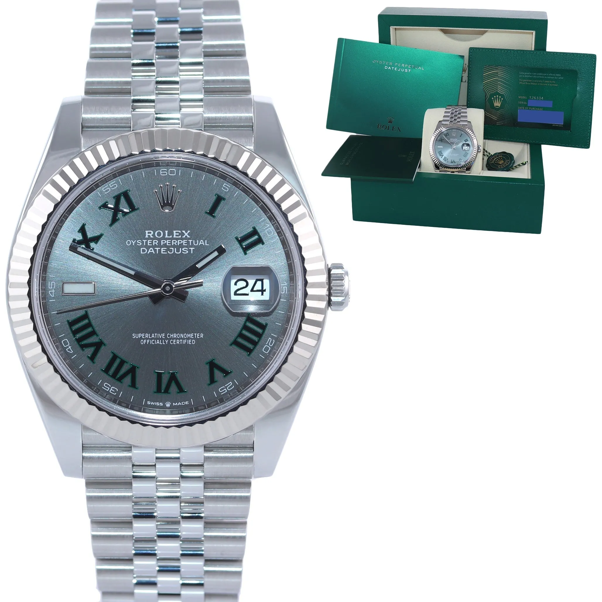 2020 PAPERS Rolex DateJust 41 Wimbledon 126334 Steel White Gold Jubilee Watch