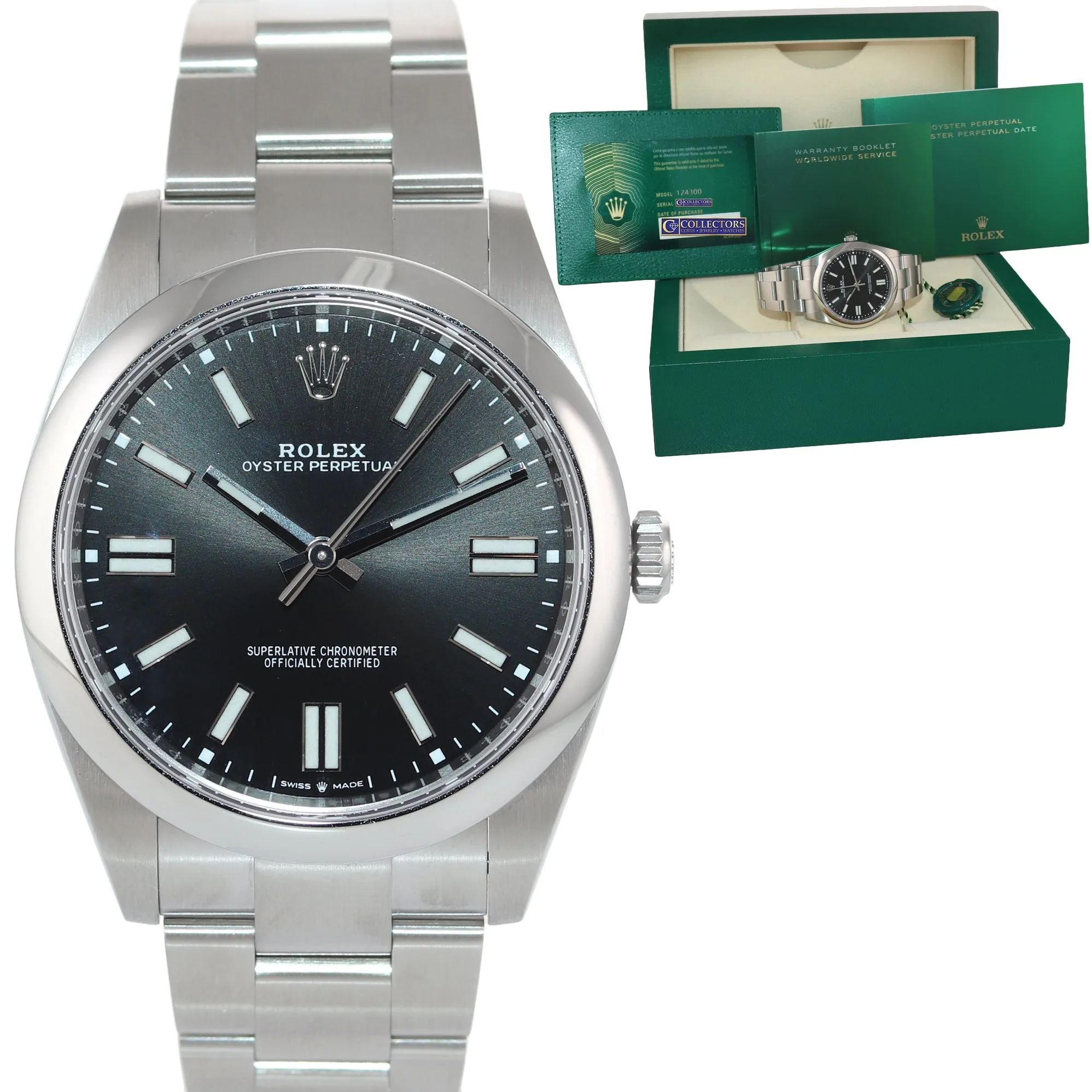 2021 PAPERS New CARD Rolex Oyster Perpetual 41mm Black Oyster Watch 124300 Box