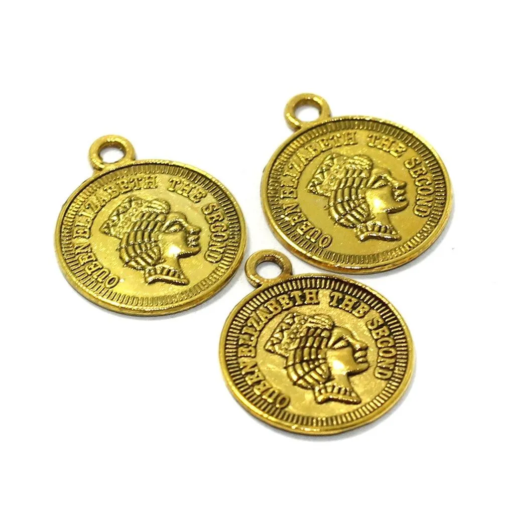 25 Pcs German Silver Coin Charms Golden 16mm