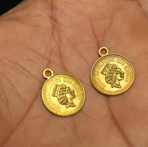 25 Pcs German Silver Coin Charms Golden 16mm
