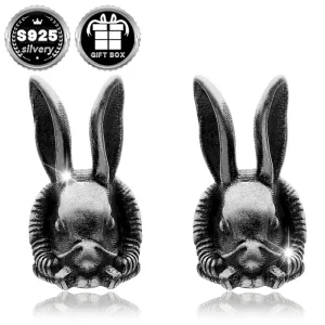 2pc925 Silvery Rabbit Earrings Retro Thai Animal Goth Punk Halloween Party