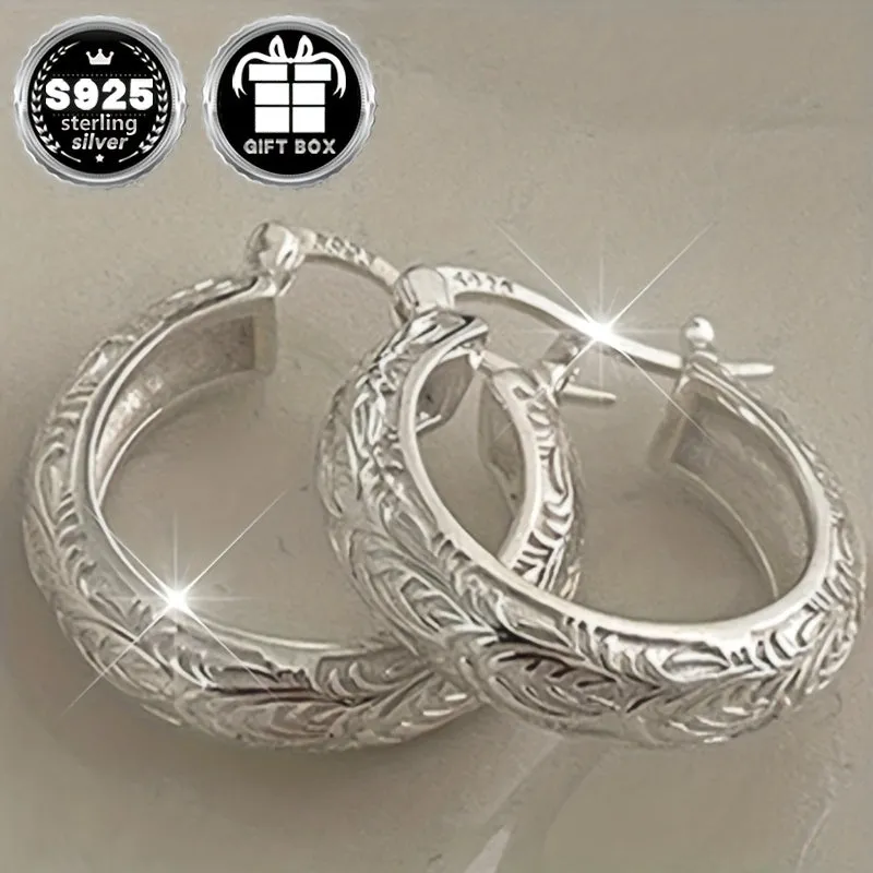 2pc925 Silvery Tang Grass Pattern Earrings Retro Sexy 6 2g