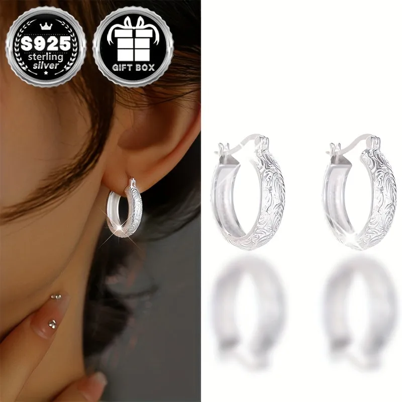 2pc925 Silvery Tang Grass Pattern Earrings Retro Sexy 6 2g