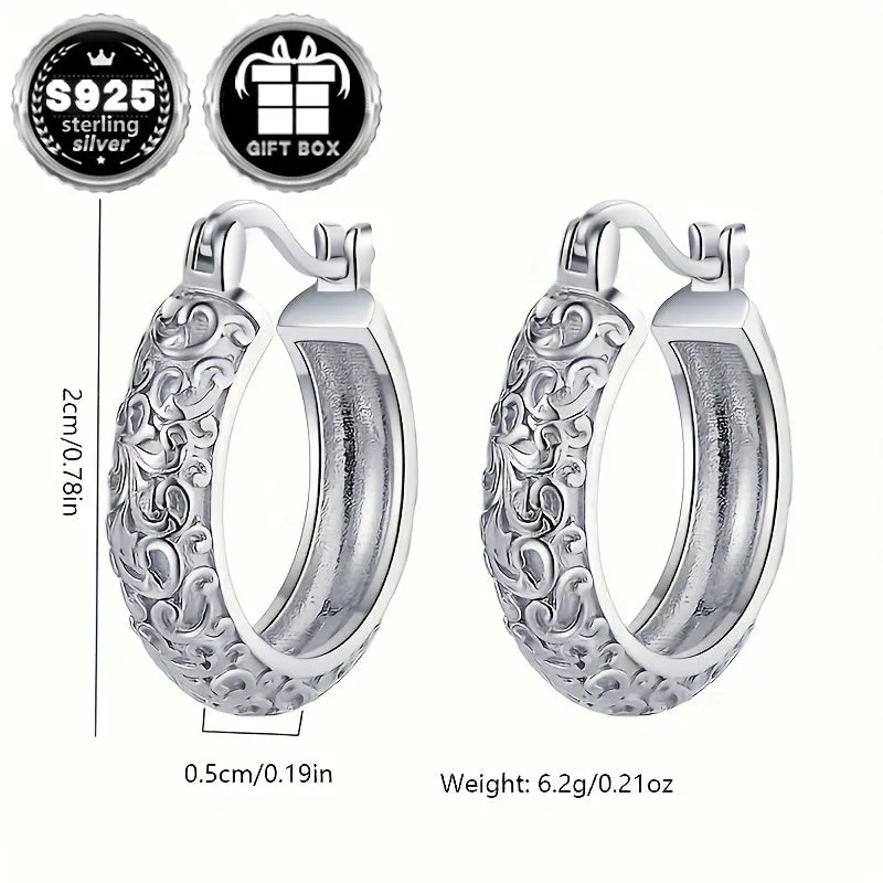 2pc925 Silvery Tang Grass Pattern Earrings Retro Sexy 6 2g