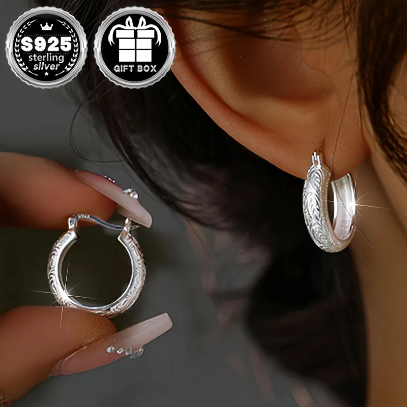 2pc925 Silvery Tang Grass Pattern Earrings Retro Sexy 6 2g