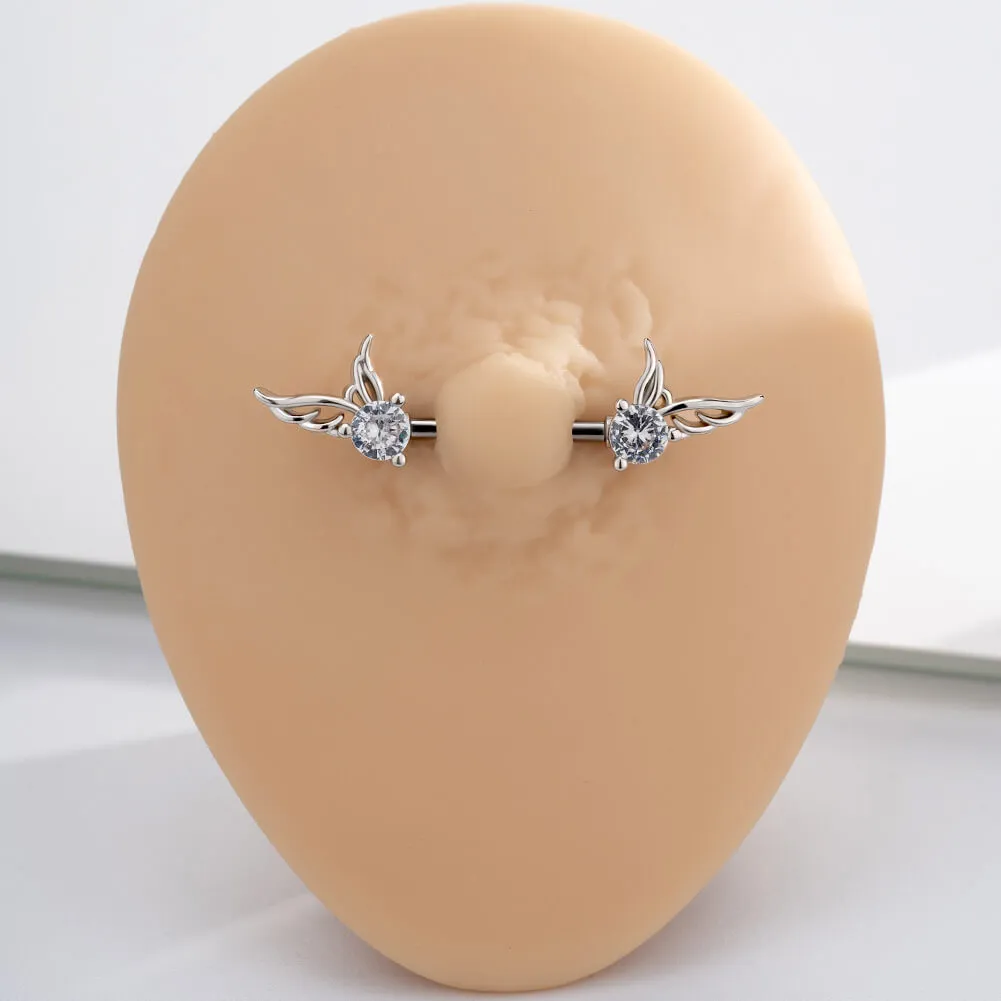 2Pcs 14G Clear CZ Flying Wings Nipple Barbell Set