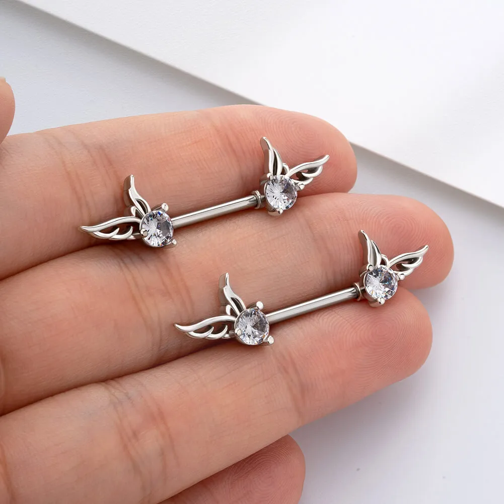 2Pcs 14G Clear CZ Flying Wings Nipple Barbell Set