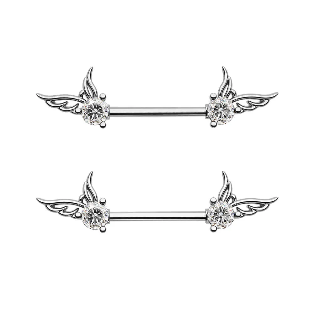 2Pcs 14G Clear CZ Flying Wings Nipple Barbell Set