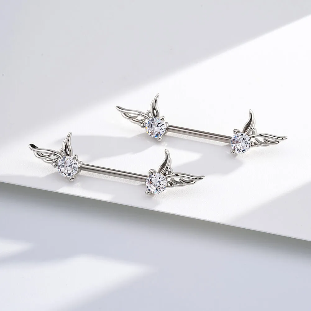 2Pcs 14G Clear CZ Flying Wings Nipple Barbell Set