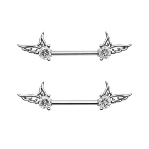 2Pcs 14G Clear CZ Flying Wings Nipple Barbell Set