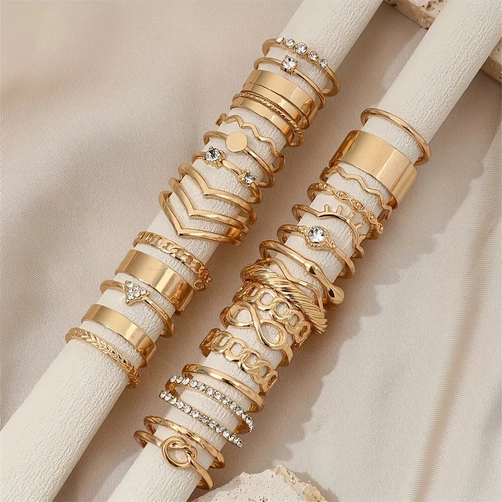 30-Piece Rhinestone Stackable Ring Set
