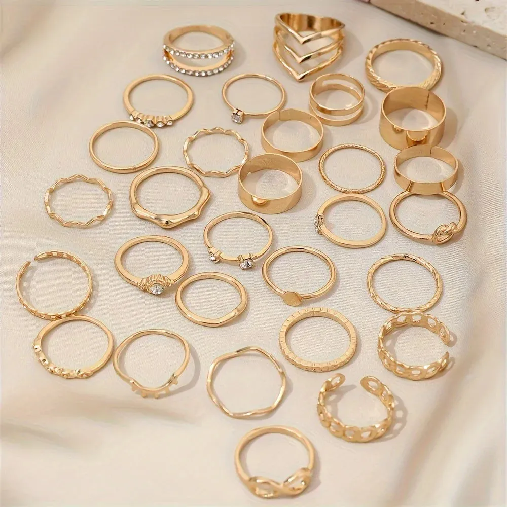 30-Piece Rhinestone Stackable Ring Set