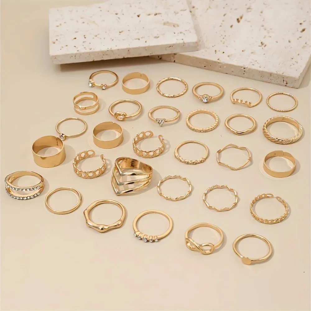 30-Piece Rhinestone Stackable Ring Set
