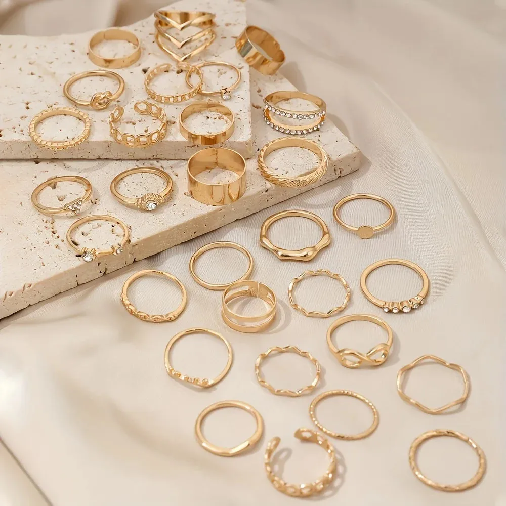 30-Piece Rhinestone Stackable Ring Set