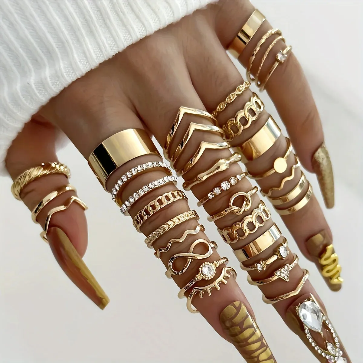 30-Piece Rhinestone Stackable Ring Set