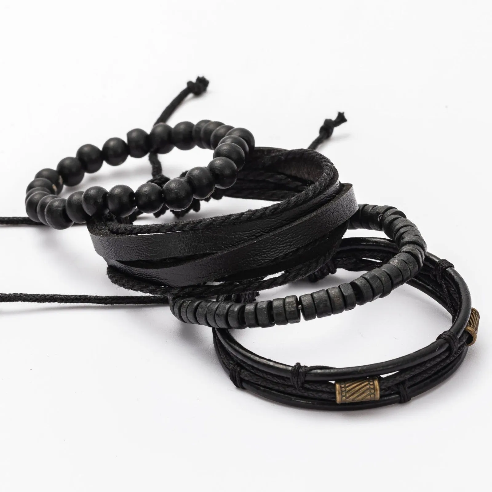 4PC Men's Leather Bracelet Set