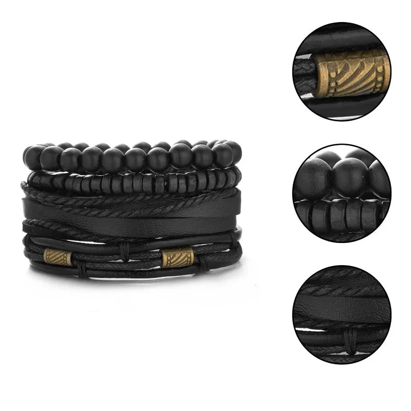 4PC Men's Leather Bracelet Set