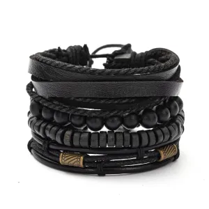 4PC Men's Leather Bracelet Set