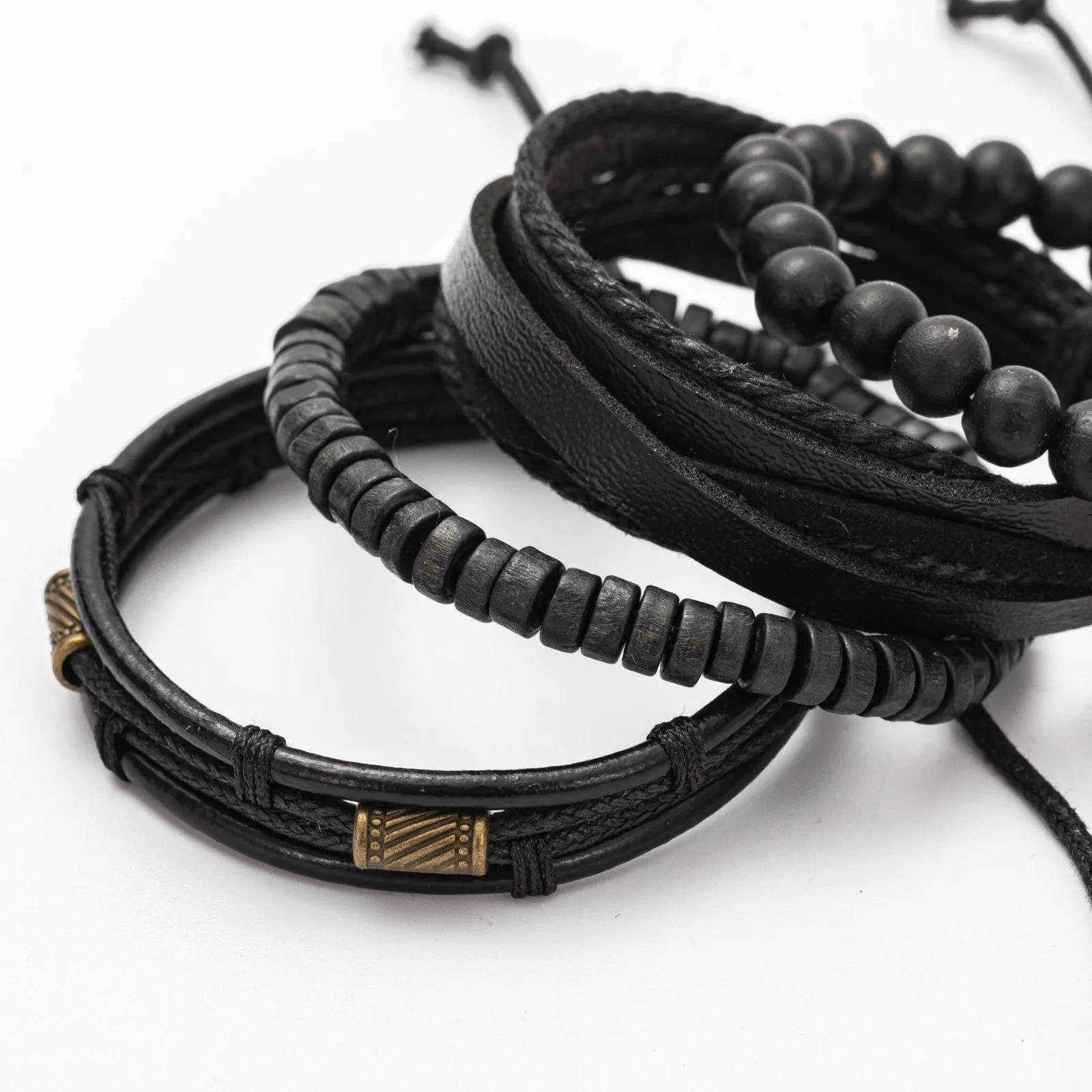 4PC Men's Leather Bracelet Set