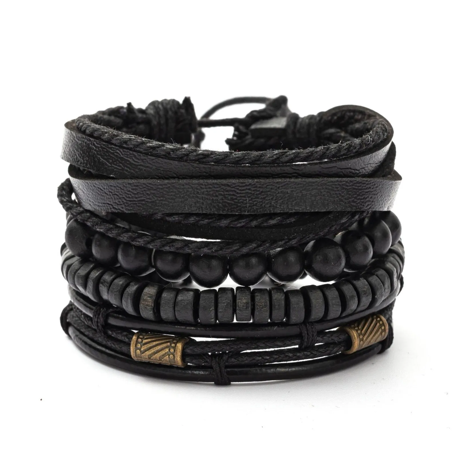 4PC Men's Leather Bracelet Set