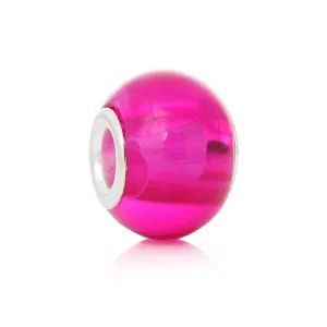5 Glass European Charm Beads Round Fuchsia
