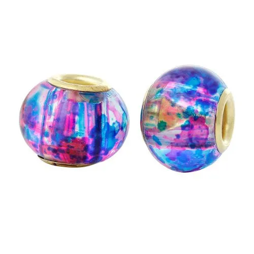 5 Glass European Charm Beads Round Multi