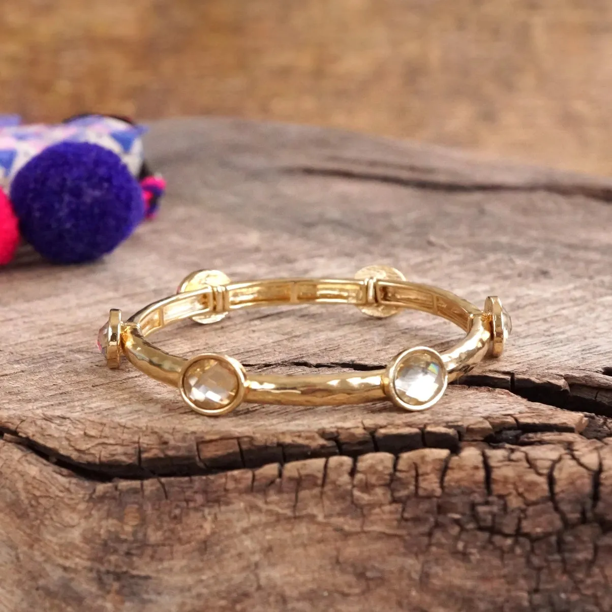5 Piece Boho Beaded Bracelet Stack Semi Precious Glass Beads - Yellow
