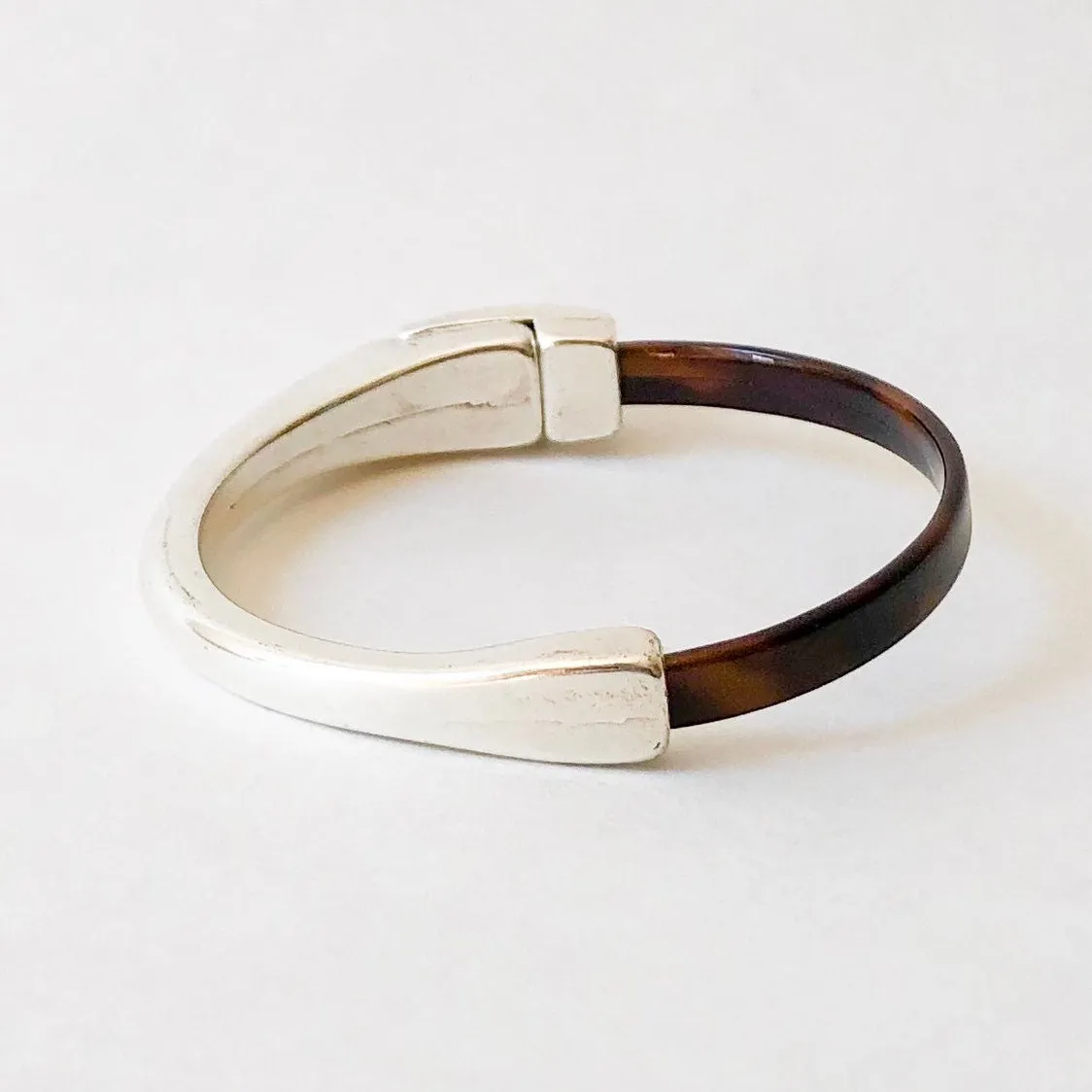 5mm Tortoise Patent Leather Bracelet for Women with Silver Half Cuff Magnetic Clasp