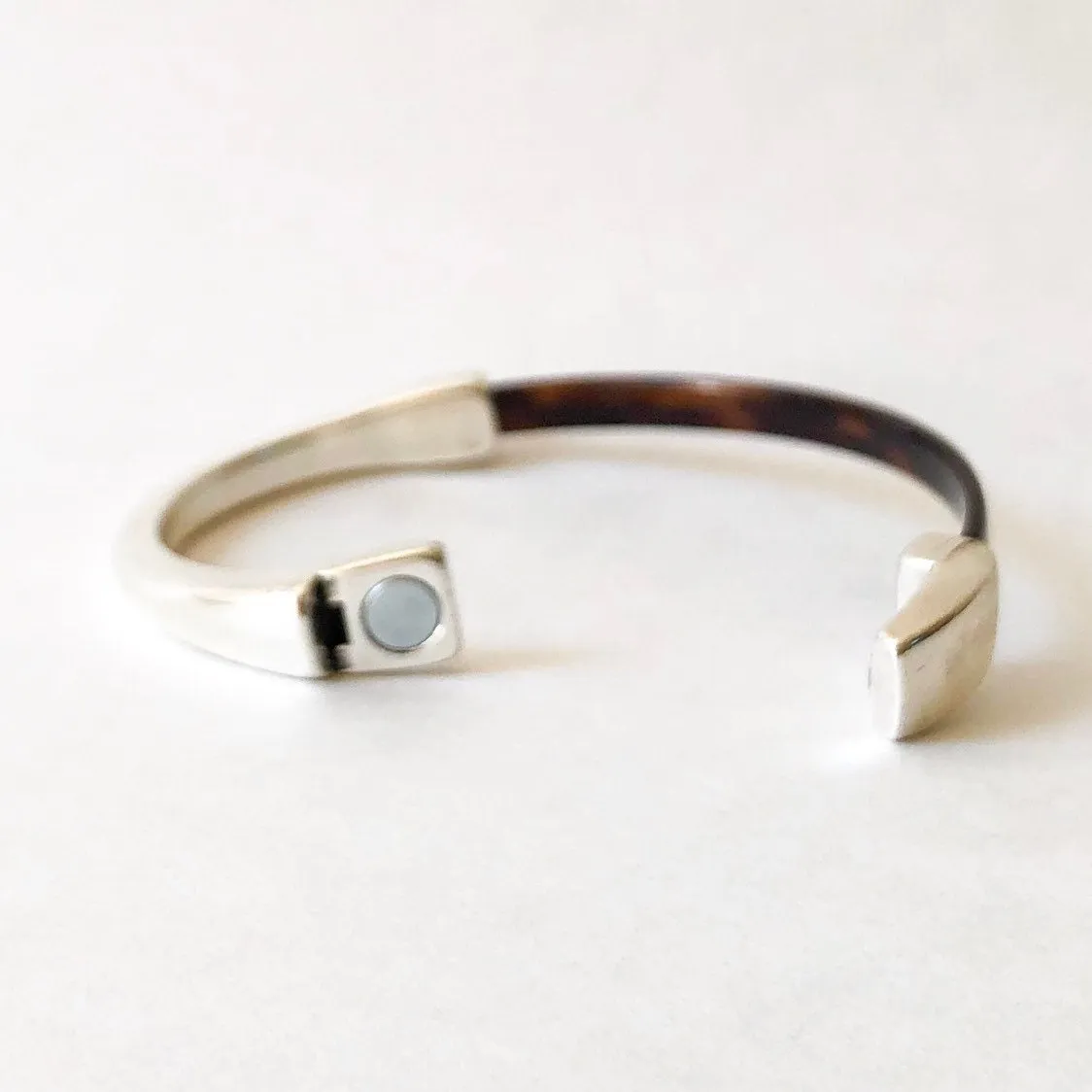 5mm Tortoise Patent Leather Bracelet for Women with Silver Half Cuff Magnetic Clasp