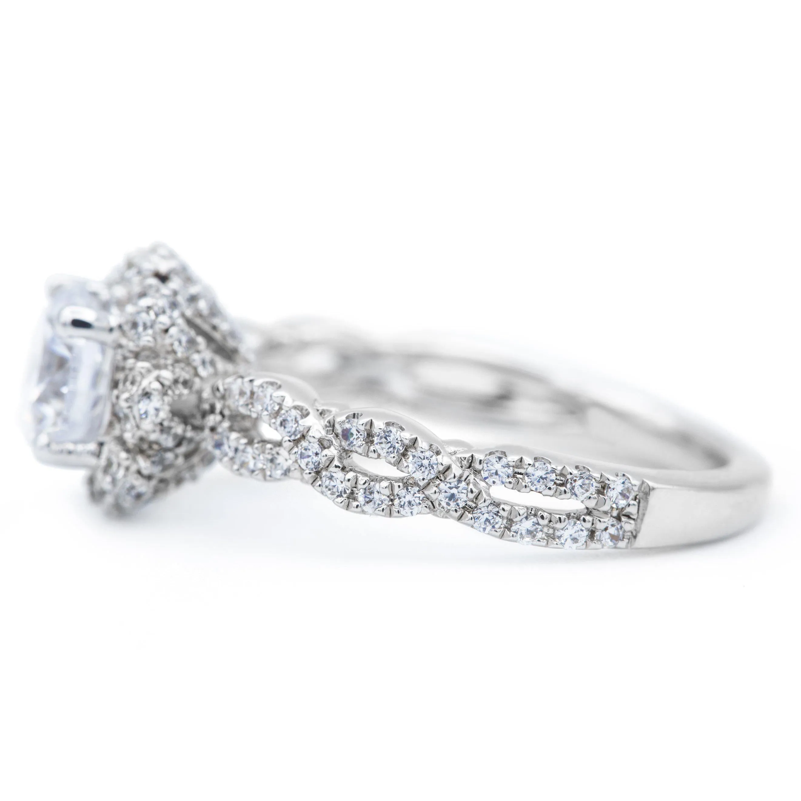 6.5mm Round Center 14K White Gold Engagement Infinity Micropave Ring And Wedding Band Set