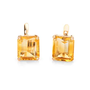 6ct Citrine Square Stud Earrings Retro Vintage 14k Rose Gold Estate Fine Jewelry