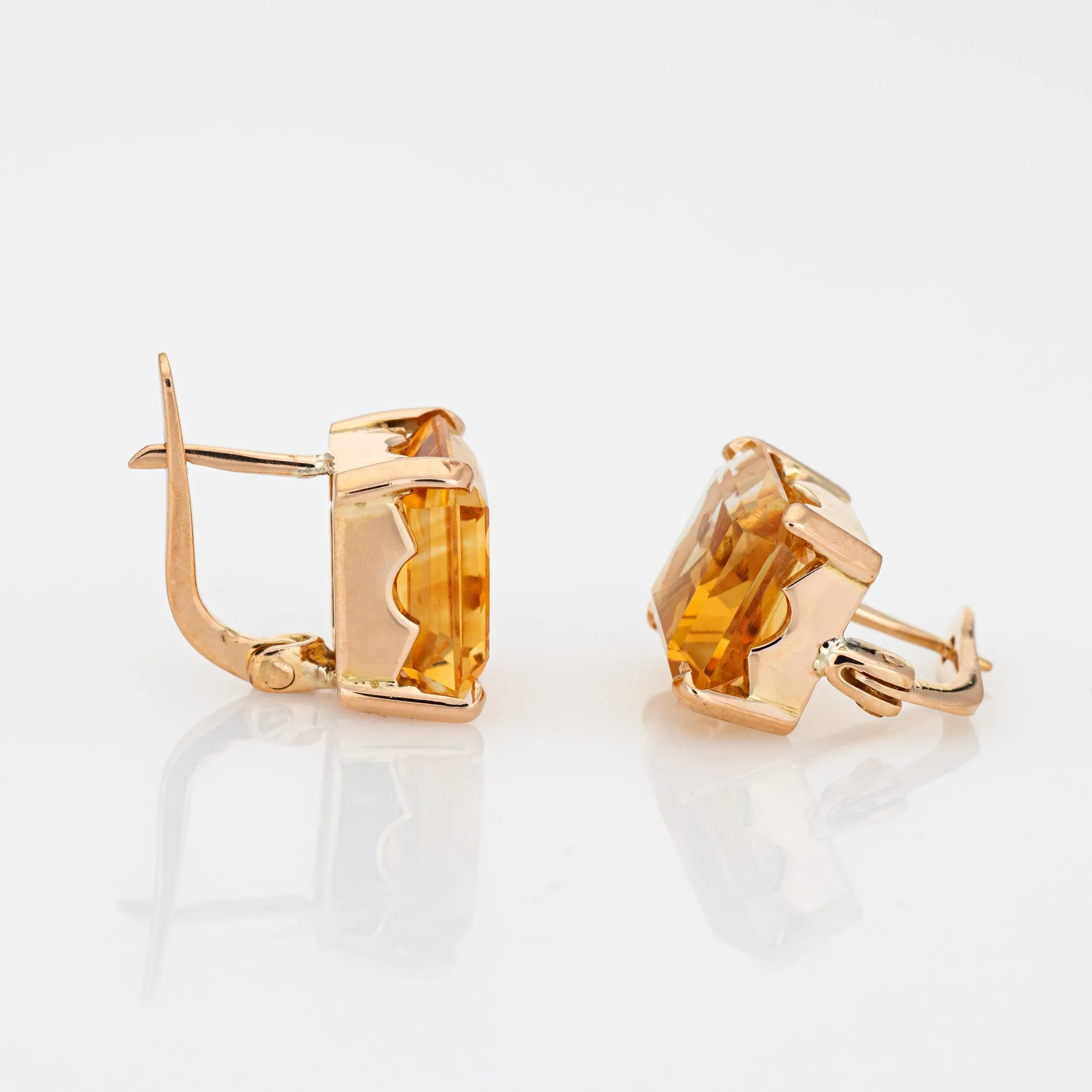 6ct Citrine Square Stud Earrings Retro Vintage 14k Rose Gold Estate Fine Jewelry