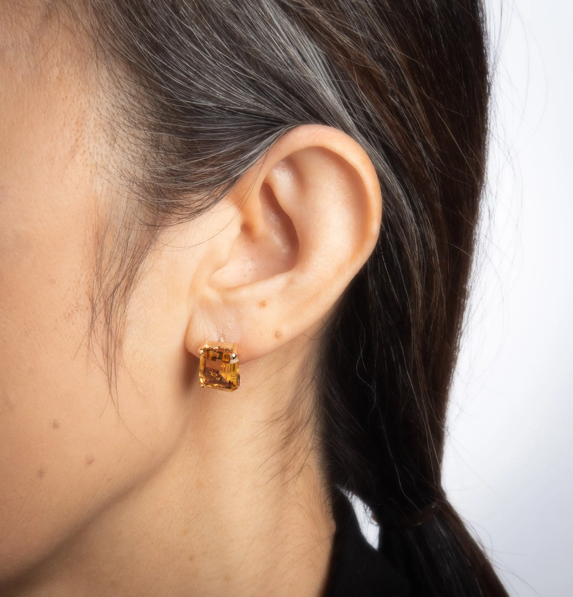6ct Citrine Square Stud Earrings Retro Vintage 14k Rose Gold Estate Fine Jewelry