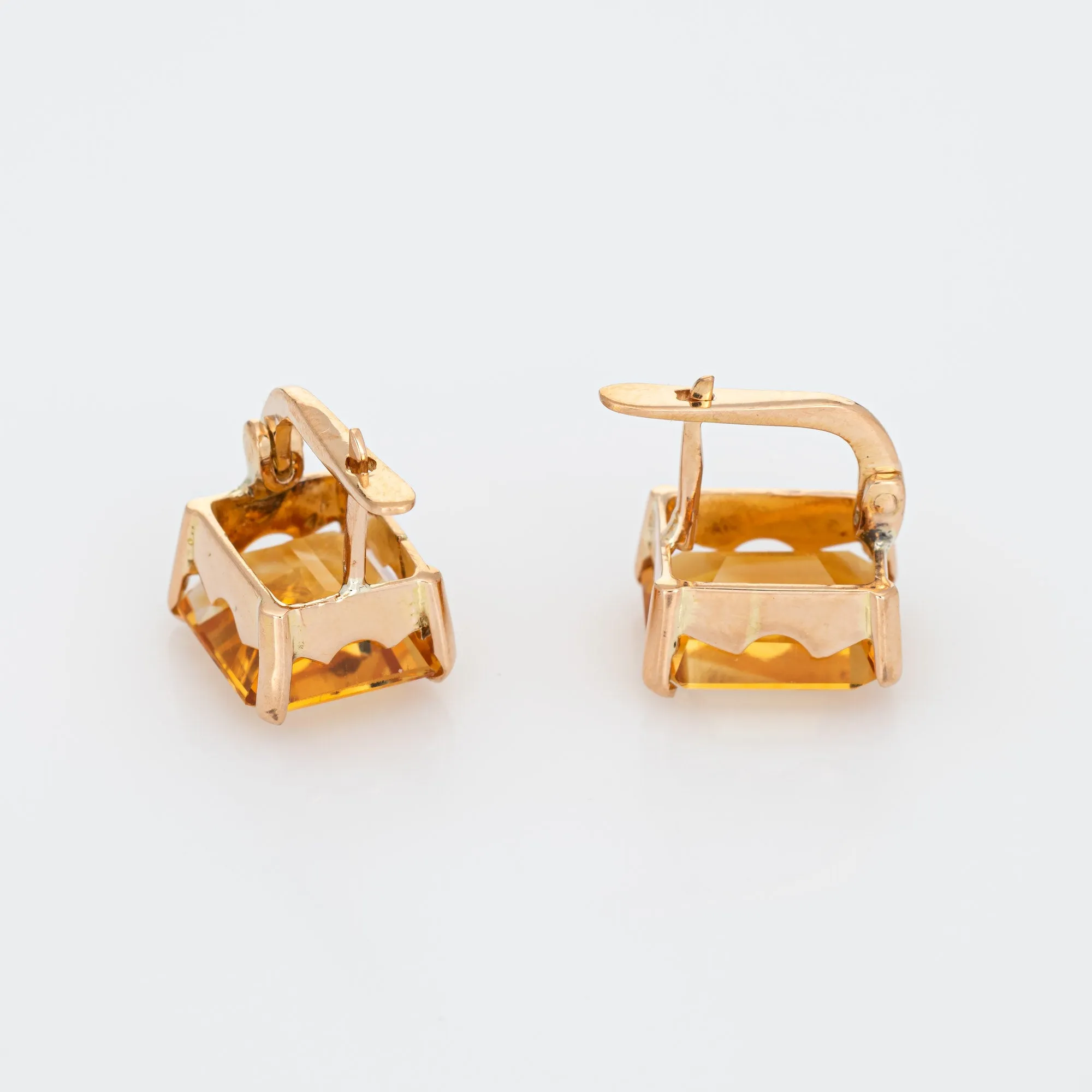 6ct Citrine Square Stud Earrings Retro Vintage 14k Rose Gold Estate Fine Jewelry